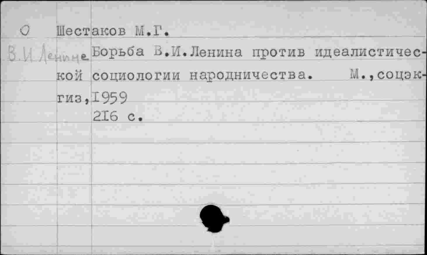 ﻿0 Шестаков М.Г.	
^В-У) Дельце.	Борьба 3.И.Ленина против идеалистичес-
кой	социологии народничества.	М.,соцэк-
ГИЗ ,	1959
	216 с.
	
	
	
	
	ф»
	